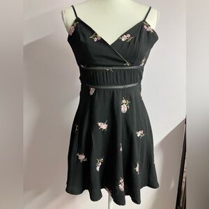 Mi Ami Women’s Mini Dress, Size XS, Black with Embroidered Flowers